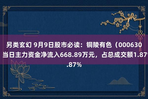 另类玄幻 9月9日股市必读：铜陵有色（000630）当日主力资金净流入668.89万元，占总成交额1.87%