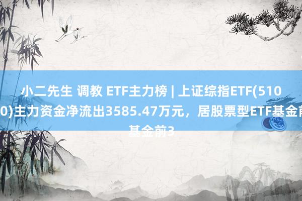 小二先生 调教 ETF主力榜 | 上证综指ETF(510760)主力资金净流出3585.47万元，居股票型ETF基金前3