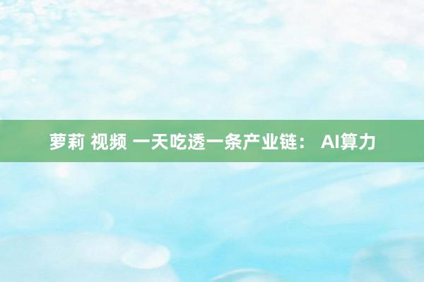 萝莉 视频 一天吃透一条产业链： AI算力