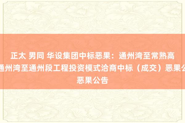 正太 男同 华设集团中标恶果：通州湾至常熟高速通州湾至通州段工程投资模式洽商中标（成交）恶果公告
