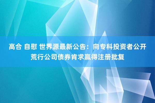 高合 自慰 世界源最新公告：向专科投资者公开荒行公司债券肯求赢得注册批复