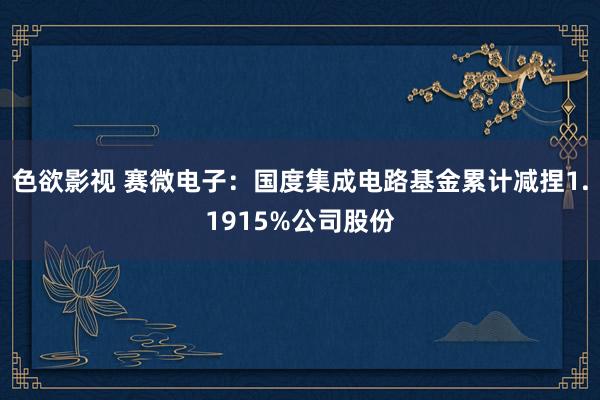 色欲影视 赛微电子：国度集成电路基金累计减捏1.1915%公司股份