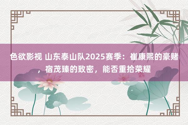 色欲影视 山东泰山队2025赛季：崔康熙的豪赌，宿茂臻的致密，能否重拾荣耀