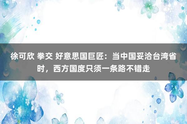 徐可欣 拳交 好意思国巨匠：当中国妥洽台湾省时，西方国度只须一条路不错走