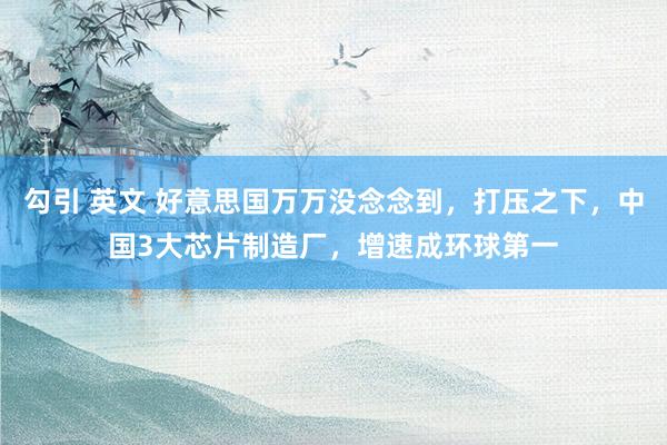 勾引 英文 好意思国万万没念念到，打压之下，中国3大芯片制造厂，增速成环球第一