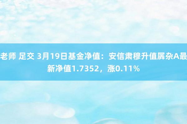 老师 足交 3月19日基金净值：安信肃穆升值羼杂A最新净值1.7352，涨0.11%