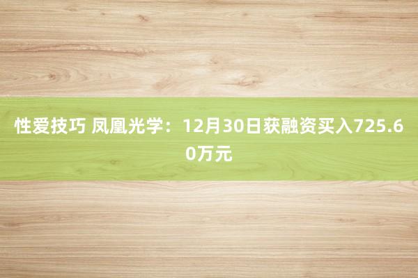 性爱技巧 凤凰光学：12月30日获融资买入725.60万元