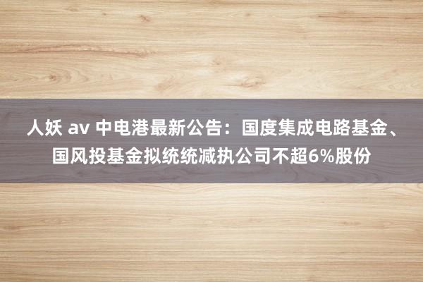 人妖 av 中电港最新公告：国度集成电路基金、国风投基金拟统统减执公司不超6%股份