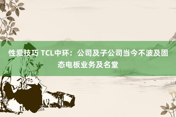 性爱技巧 TCL中环：公司及子公司当今不波及固态电板业务及名堂