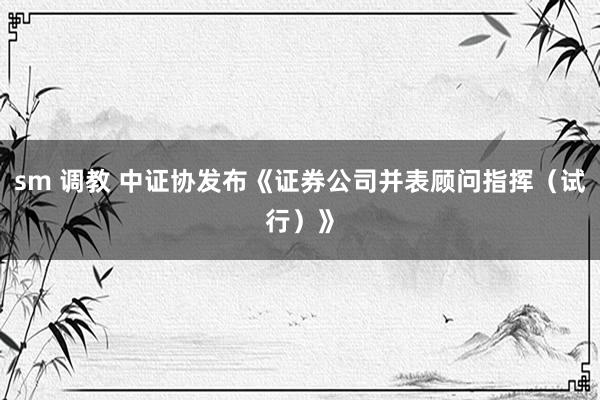 sm 调教 中证协发布《证券公司并表顾问指挥（试行）》